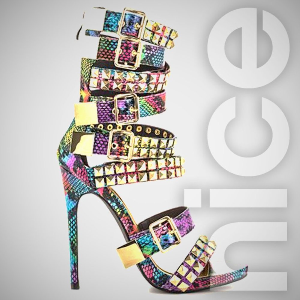 NELLY BERNAL NAVAEH RAINBOW SNAKESKIN HEELS